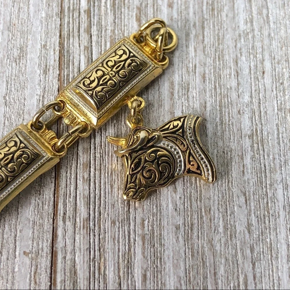 Arabesque Damascene Spanish Charm Link Bracelet